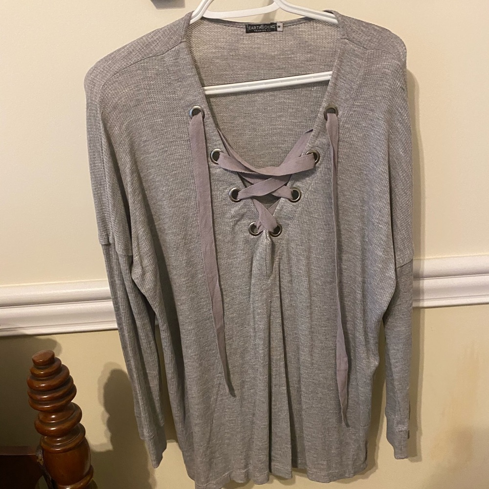 EarthBound Waffle Knit Gray Top